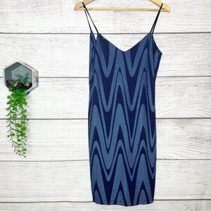 ZARA Blue Zigzag Patterned Mini Dress w/ Matching Tie Sash Belt Size Small